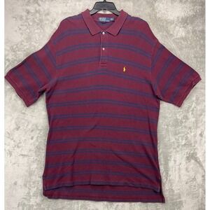 VTG Polo Ralph Lauren Men's Short Sleeve Polo Shirt‎ 2XLT Tall Maroon Striped